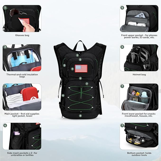 Maelstrom Hydration Hiking Backpack with 2L/3L Water Bladder, High Flow Bite Valve Water Backpack for Men Women Lightweight Insulation for Hiking, Cycling, Running, Climbing, Camping