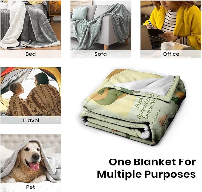 Hiking Throw Blanket 60x50 - Flannel Camping Blanket, Topo Map Style Mountain Print, Backpacking Gift for Hikers, Soft Travel Couch/Bed Throw, Women & Men