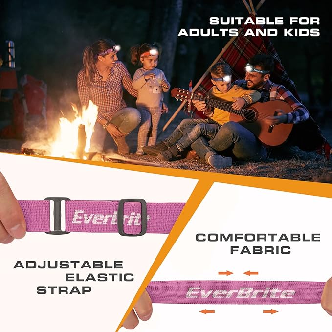 EverBrite Headlamp, 2 Pack Kids Headlamp with Red Light and Memory Function, Head Lamp for Adults and Kids with 5 Modes, Bright Headlamps for Camping, Running, Christmas Gifts, Batteries Included