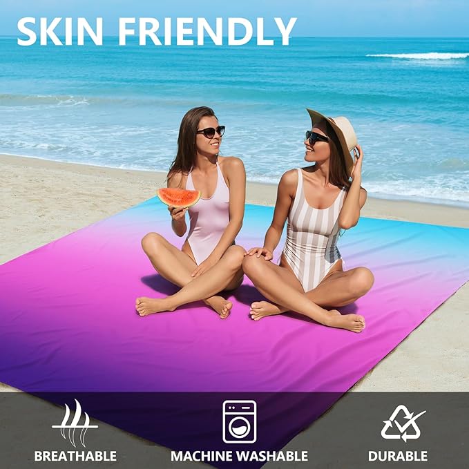 WIWIGO Beach Blanket Waterproof Sandproof Beach Mat 79" X 83"/10'x9'for 2-8 Adults Quick Drying Outdoor Picnic Mat Beach Accessories for Travel, Camping, Hiking
