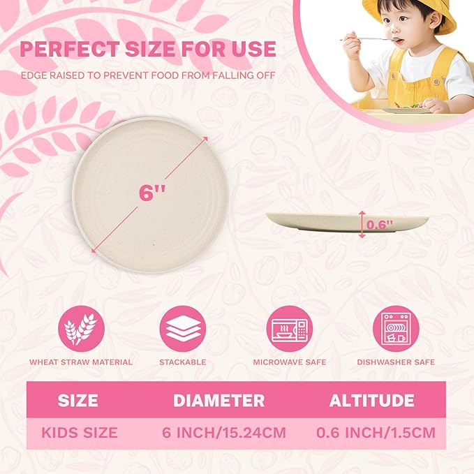 Homienly Small Plates | 5.7 Inch Lightweight & Unbreakable Wheat Straw Plates | Mini Dessert Plate Set, Microwave & Dishwasher Safe Set of 8 -Beige