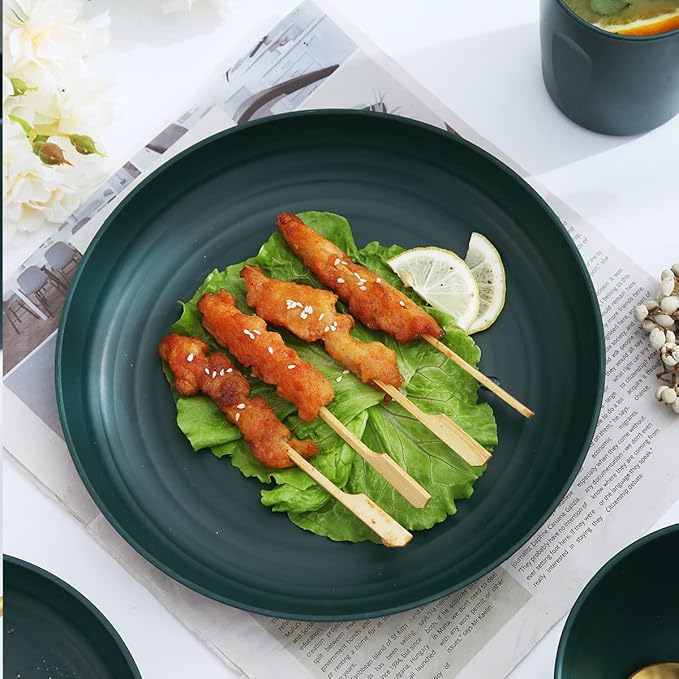 Kyraton 16-Piece Unbreakable Polypropylene Dinnerware Set, Dark Green, Microwave Safe