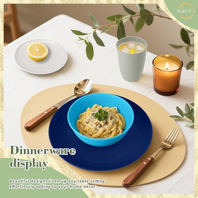 Wrova Wheat Straw Dinnerware Set of 32,Unbreakable Dinner Plates and Bowls Dishes Sets Service for 8,Dishwasher Safe Dinnerware Sets for Kitchen and Camping.Island Series