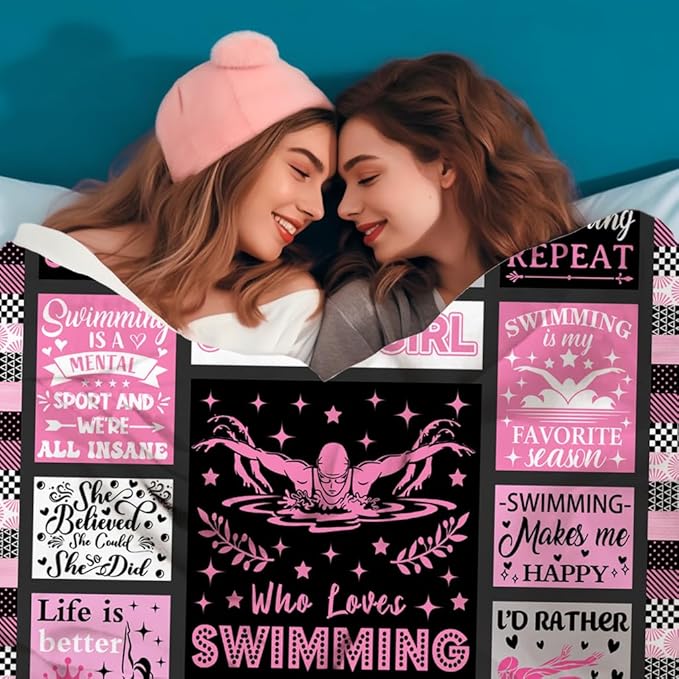 Swimming Gifts for Swimmers Girls Swimming Blanket Throw Plush Stuff Swim Team Bedding Merch Swim Blanket for Girls Swimmers Women Kids Teen Birthday Party Decorations 60"X50"