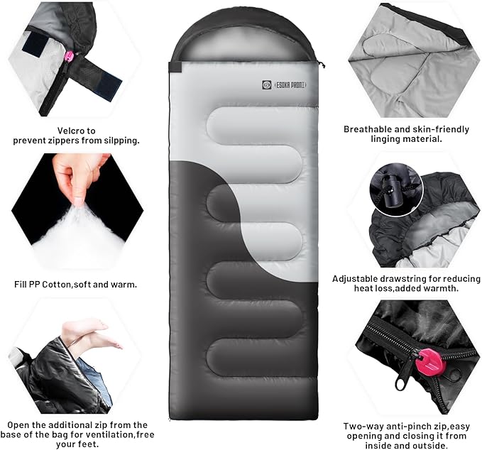 Sleeping Bags for Adults&Kids,Lightweight Waterproof Warm Weather Sleeping Bag,Compact Portable Sleeping Bag for Camping,Essentials Gear for Camping Hiking Outdoor Travel