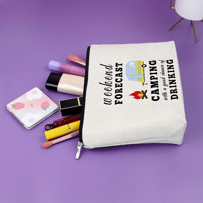 Happy Camper Cosmetic Bag - Makeup Travel Bag for Women, Couples & Campers - Accessory for Travel Trailers & Gifts for Birthday, Christmas, Graduation
