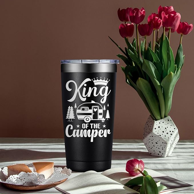 RV Camping Gifts for Men Women - Cool Christmas Gifts for RV Owners - Gift Ideas for Enthusiasts, Owners, Outdoors, Camping - King of the Camper - 20oz Tumbler