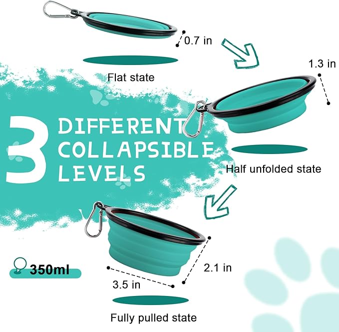 Collapsible Dog Bowls for Travel, 2-Pack Dog Portable Water Bowl for Dogs Cats Pet Foldable Feeding Watering Dish for Traveling Camping with Carabiners, BPA Free (Green&Pink, Small (Pack of 2))
