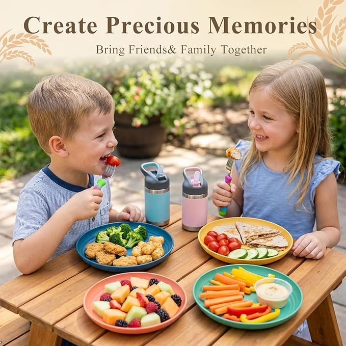 Wheat Straw Plate 8 Inch, Unbreakable Dinner Plates Sets for 8, Plastic Plates Reusable, Microwave and Dishwasher Safe Kitchen Plate for Cake, Dessert, Side Salad - Multi