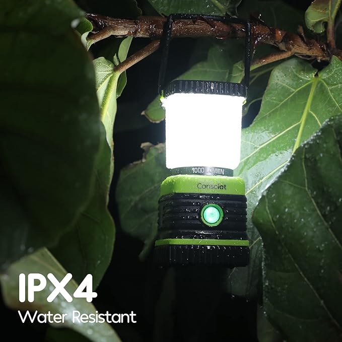 Consciot LED Battery Powered Camping Lantern, 1000LM, 4 Light Modes, IPX4 Waterproof Portable Tent Flashlight for Power Outages, Emergency, Hurricane, Hiking, Light Green, (Pack of 20)
