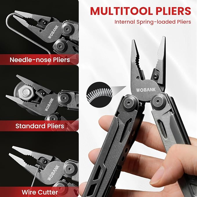 Multitool, 16-in-1 Stainless Steel Multi Tool Pliers with Adjustable Hex Wrench, Damascus Pocket Knife, Nylon Sheath for Survival, Camping and Hunting, Hiking, Simple Repair