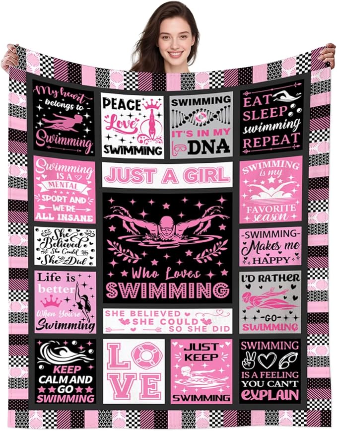 Swimming Gifts for Swimmers Girls Swimming Blanket Throw Plush Stuff Swim Team Bedding Merch Swim Blanket for Girls Swimmers Women Kids Teen Birthday Party Decorations 60"X50"