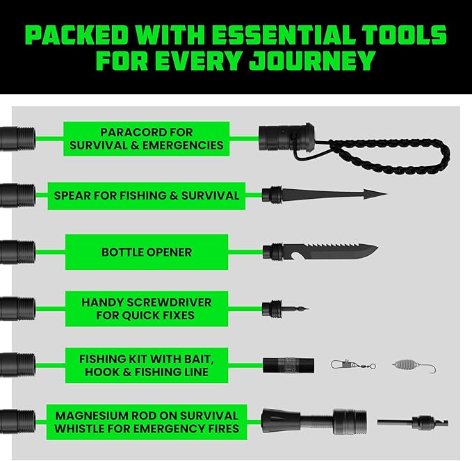 Rhino USA Tactical Hiking Stick with Integrated Survival Kit – Essential Camping Gear for Hiking & Trekking – Durable Tactical Gear for Outdoor Adventures