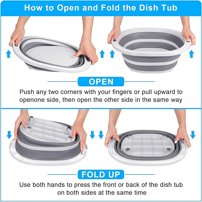 Collapsible Wash Basin, 7.5L Dish Tub Sink Basin Folding Dish Pans for Kitchen Sink, 2-in-1 Dishpan + Cutting Board, Portable Sink Dish Basin for Camping BBQ Prep Tub Washing Bin Bucket with Lid