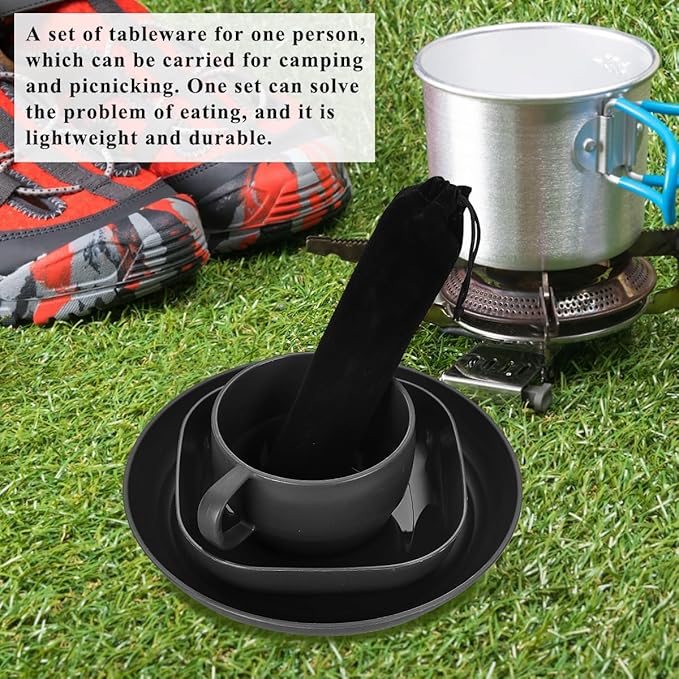 Camping Utensils, ReaNea Camping Plates and Bowls Set with Coffee Mug, Travel Cutlery Include Spoon, Fork, Knife for Home, Poolside, Outdoor, Picnic, Camp