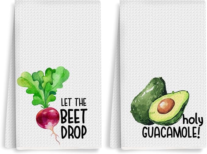 2Pcs Funny Kitchen Towels, Beets Avocado Vegetable Decor, Hostess Gifts, Dish Towel, Housewarming Gift for Her Women, Wedding Shower Gift, Waffle Weave Hand Towels