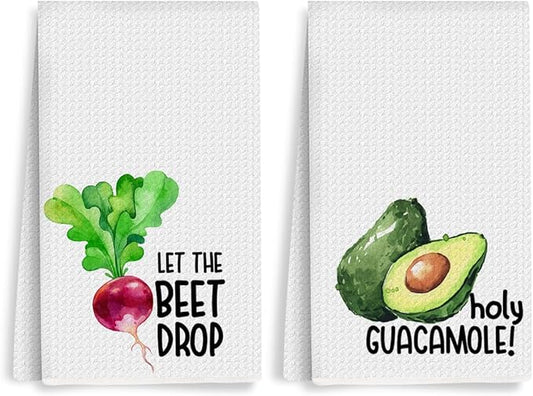 2Pcs Funny Kitchen Towels, Beets Avocado Vegetable Decor, Hostess Gifts, Dish Towel, Housewarming Gift for Her Women, Wedding Shower Gift, Waffle Weave Hand Towels