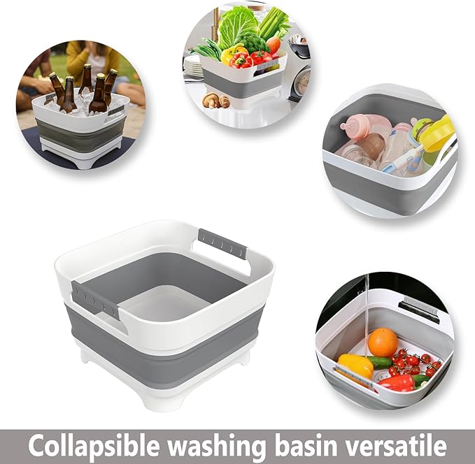 2.9 Gal(11L) Collapsible Wash Basin with Drain Plug, Space Saving Multiuse Foldable Sink Tub,Dishpan,RV camping sink,Vegetable Washing basin,Ice Beverage Tubs,Laundry & Kitchen Use