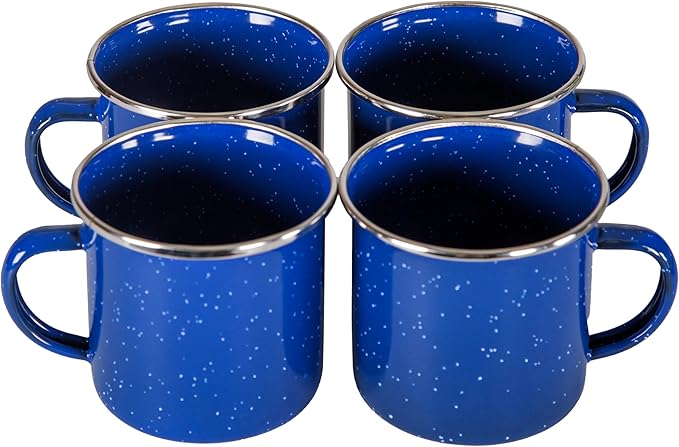Stansport Deluxe 24-Piece Enamel Tableware Set - Enamel Plates and Bowls Lightweight and Durable Camp Dish Set for Camping and Backpacking Plates and Bowls for 4 People