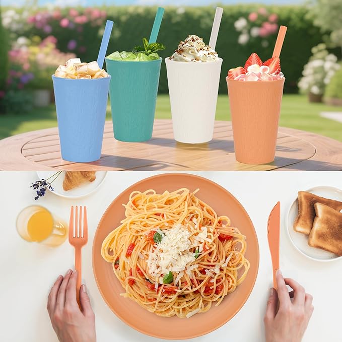 49pcs Dinnerware Sets for 8 People, Unbreakable Plates Sets, Reusable Storage Box, Travel Camping Picnic Home Party Cutlery Set, Dishwasher Microwave Safe Dishes