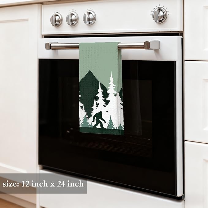 Funny Bigfoot Sasquatch Forest Kitchen Dish Tea Towels 16x24, Camper Decor Hand Towels for Bathroom, Camping Camper Bigfoot Gifts for Women,Big Foot Sasquatch Gifts