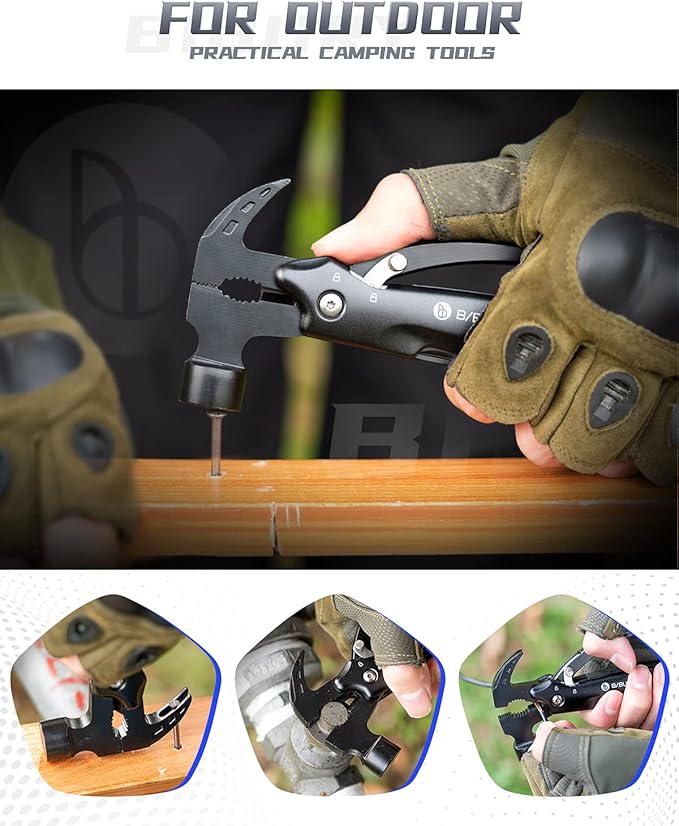 BIBURY Hammer Multitool, Fathers Day Gift from Daughter Son Wife, 12-in-1 Survival Gear Outdoor Multi Tool, Anniversary Birthday Gifts for Men, Cool Gadgets Survival EDC Multi-Tool