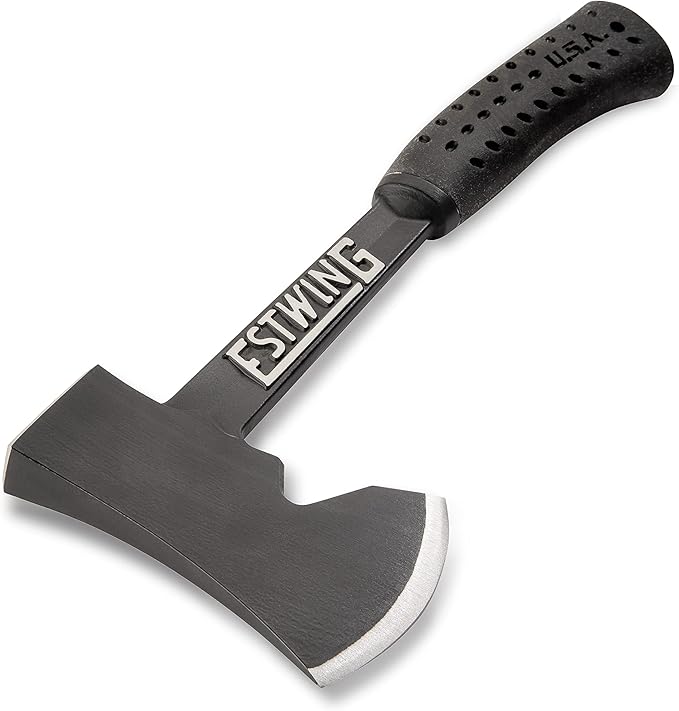 ESTWING Camper's Axe - 14" USA Made Black Hatchet with Tent Stake Puller & Shock Reduction Grip - EB-25A
