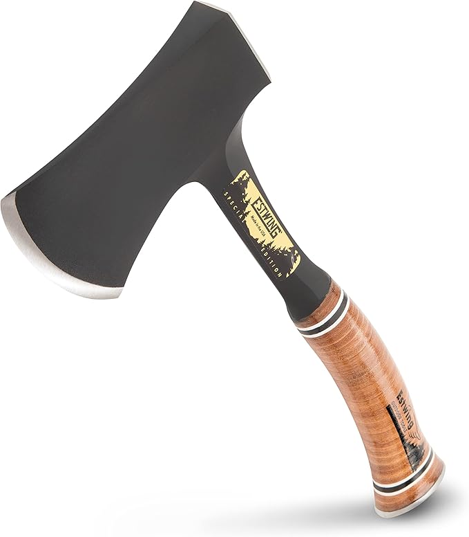 ESTWING Sportsman's Axe - 14" USA Made Special Edition Camping Hatchet with Forged Steel Construction & Genuine Leather Grip - E24ASEA