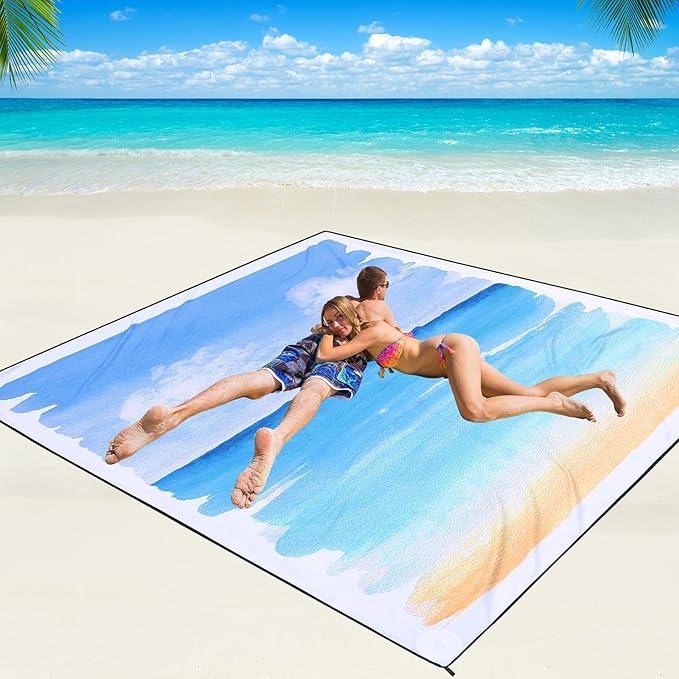 WIWIGO Beach Blanket Waterproof Sandproof Beach Mat 79" X 83"/10'x9'for 2-8 Adults Quick Drying Outdoor Picnic Mat Beach Accessories for Travel, Camping, Hiking