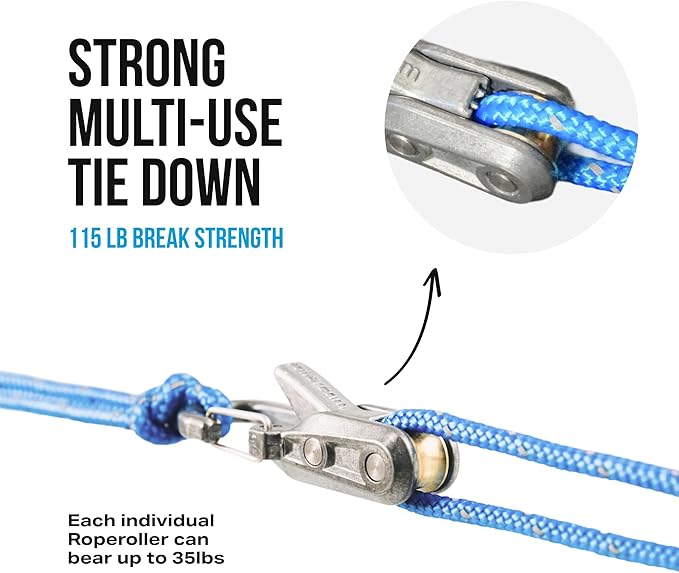 Roperoller The Original Rope Tightening Tool & Tensioner 6-Pack with Rollercam Technology – Heavy-Duty Tie Down for Outdoors, Tarps, Boating & Camping Gear – Includes Reflective Cord & Carry Case