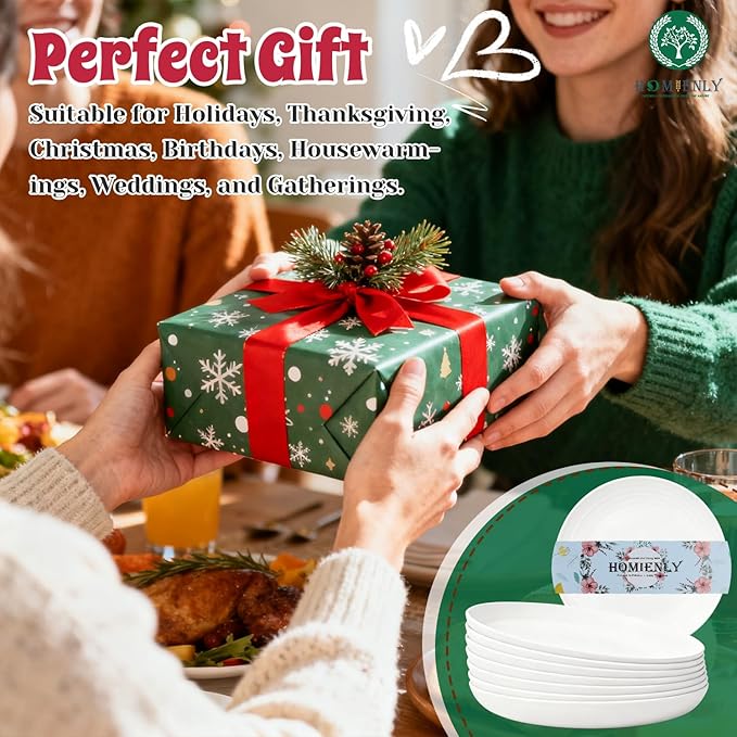 Homienly Deep Dinner Plates, Wheat Straw Plates 10 inch Set of 8, Unbreakable Plates for Kitchen, Kids, Lightweight Microwave and Dishwasher Safe Camping Plate Set for Salad, Dinner, Fruit - White