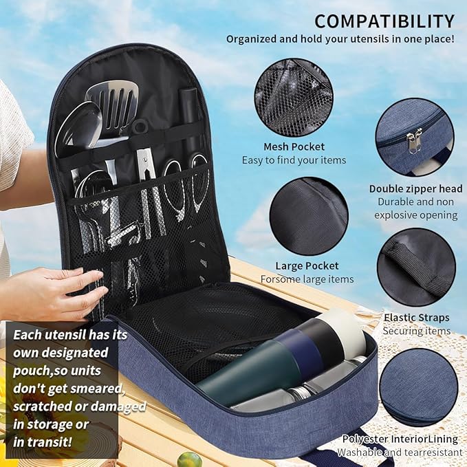 HOMQUEN Camping Essentials Camping Gear Must Haves，Cooking Utensils Set Rv Camping Accessories，Camper Gadgets for Outdoor Hiking Travel Picnic Barbecue Gifts