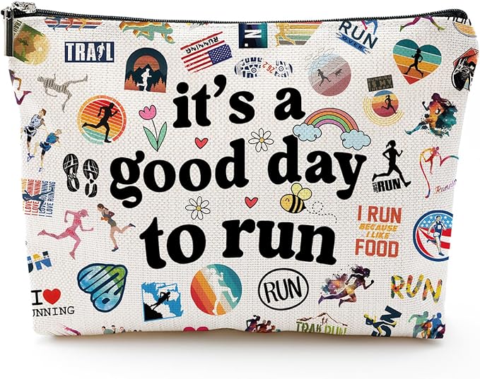 Running Gifts Makeup Bag for Women, Marathon Runner Zipper Pouch, It's a Good Day to Run Cosmetic Bag, Marathon Lovers Sports Accessory Travel Toiletry Organizer