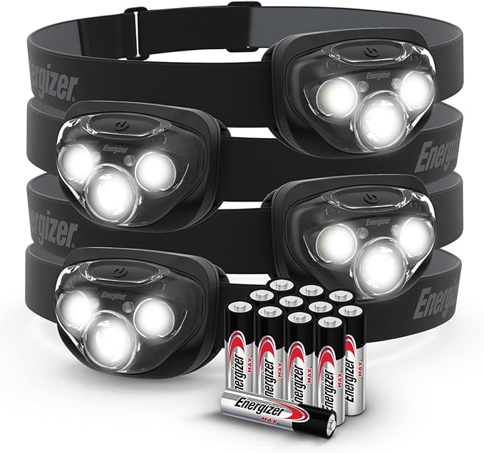 Energizer PRO-260 LED Headlamp (4-Pack), IPX4 Water Resistant Headlamps, High-Performance Head Light for Outdoors, Camping, Running, Storm, Survival LED Light for Emergencies (Batteries Included)