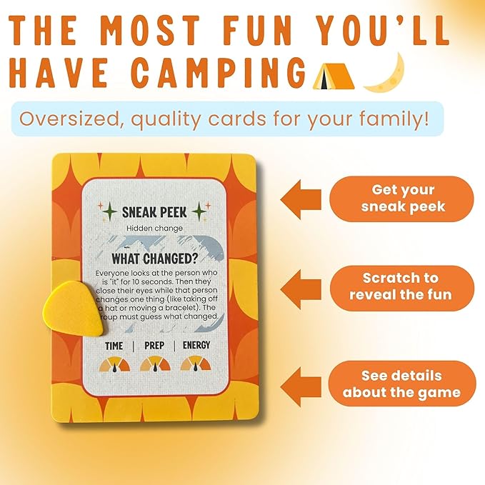 Scratch 'Ems Campfire Games | 42 Scratch Off Cards for Outdoor Summer Fun | Camping Card Games for Kids & Family | Screen-Free Entertainment, Perfect Camping Gifts for Kids & Family