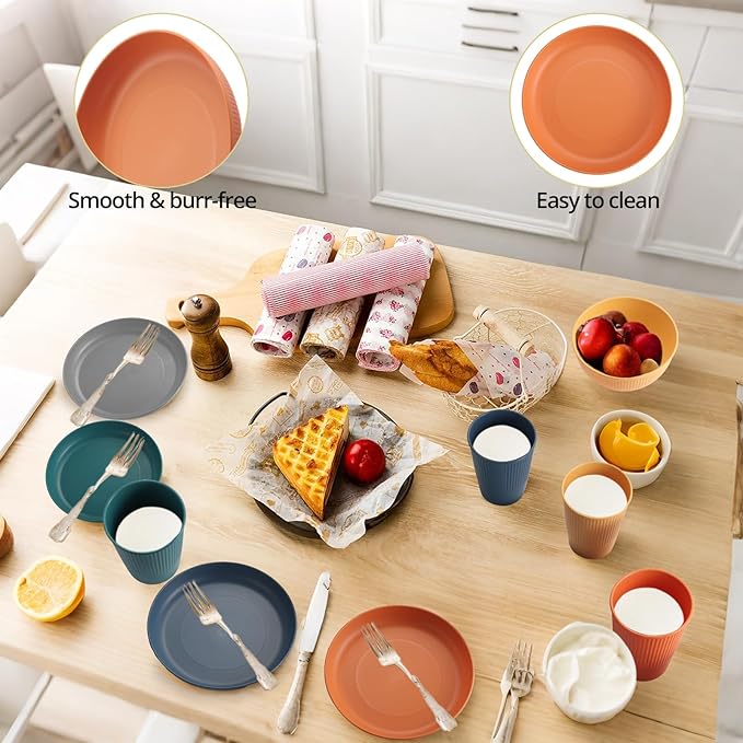 Anbte Plastic Plates and Bowls Sets, 18pcs Unbreakable Dinnerware Set for 6, Lightweight Reusable Dishes Set Microwave & Dishwasher Safe Modern Dinner Set, for Kitchen Outdoor Travel Camping Picnic
