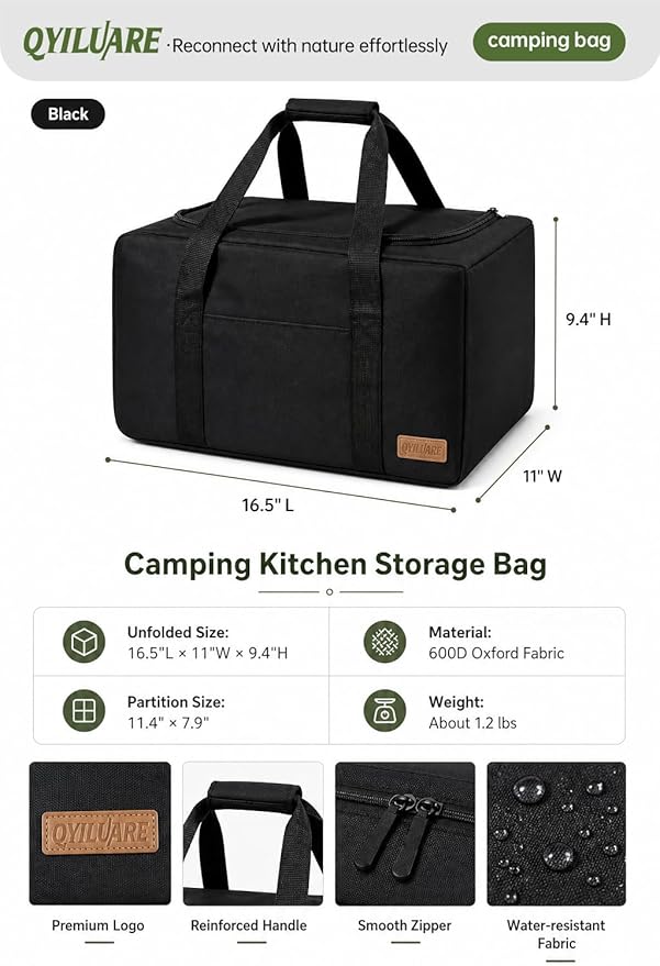 Camping Kitchen Storage Bag, 28L Water-Resistant Outdoor Camping Cookware Organizer for Camping Utensils,Cookware,BBQ Essentials & Portable Propane Camping Stove