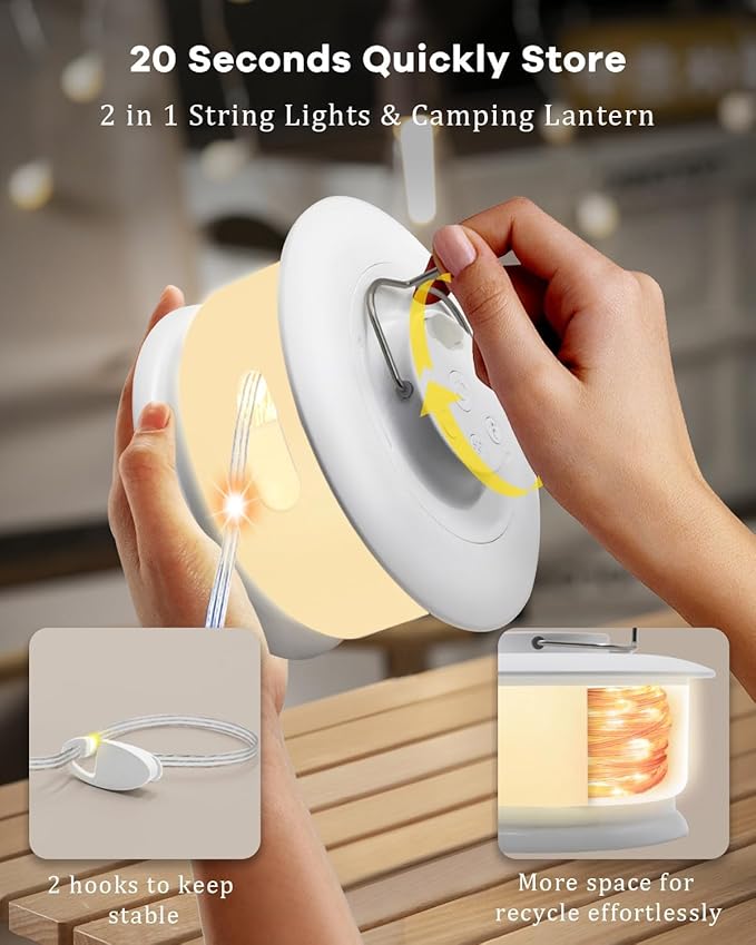 HOMEBEST Upgraded 33FT RGB Camping String Lights, Retractable Camping Lights with Music Sync, 19 Modes, Rechargeable Waterproof Tent Lights, Portable Camping Lantern for Tent, RV, Patio & Awning