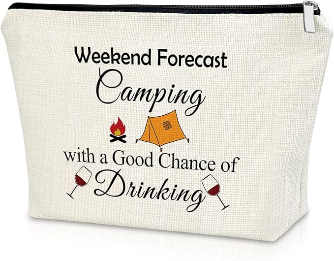 Sazuwu Happy Camper Gifts for Women Graduation Retirement Makeup Bag Cosmetic Organizers Travel Pouch Camper Lover Vacation Christmas Birthday Present Camping Essentials for Adults