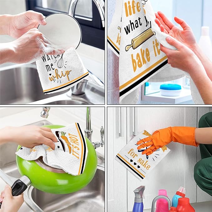 Funny Kitchen Towels and Dishcloths Sets of 4 Kitchen Towels Egg Beater Rolling Pin Absorbent Drying Tea Dish Towel for Cooking Baking Home Decorations,16 x 24 Inch