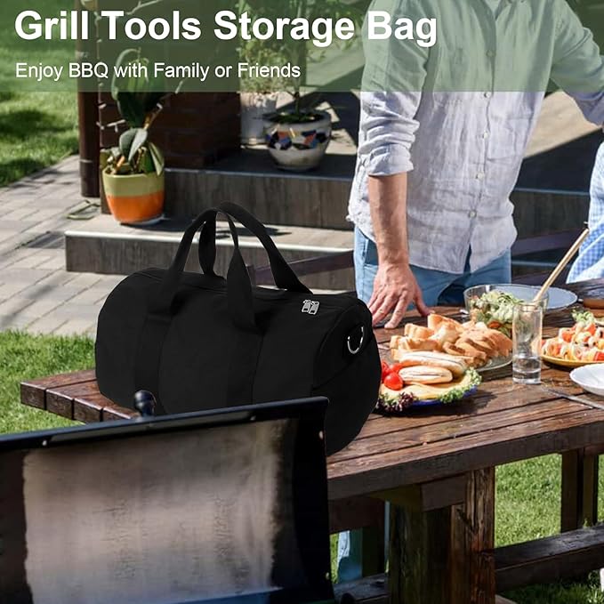Grill Tool Storage, BBQ Tools Organizer - 18'' Lightweight Waterproof Storage Bag, Folding Design, with Inner Pockets & Shoulder Strap, for Camping, Tailgates, Outdoor BBQ Parties
