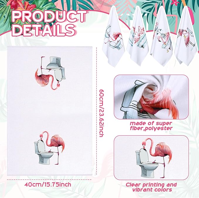 Oudain 6 Pcs Flamingo Kitchen Towels Decoration Pink 24" x 16" Absorbent Dish Hand Tea Towels Coths for Bathroom Home Gift Decor