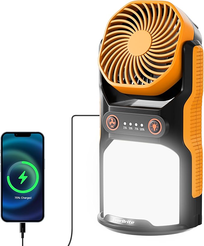 EverBrite 2-in-1 Camping Lantern with Fan, 1000LM Rechargeable Tent Light, 4400mAh Power Bank, Portable Camping Fan with 3 Speeds & 210° Oscillation, USB-C Emergency Light for Camping, Power Outage