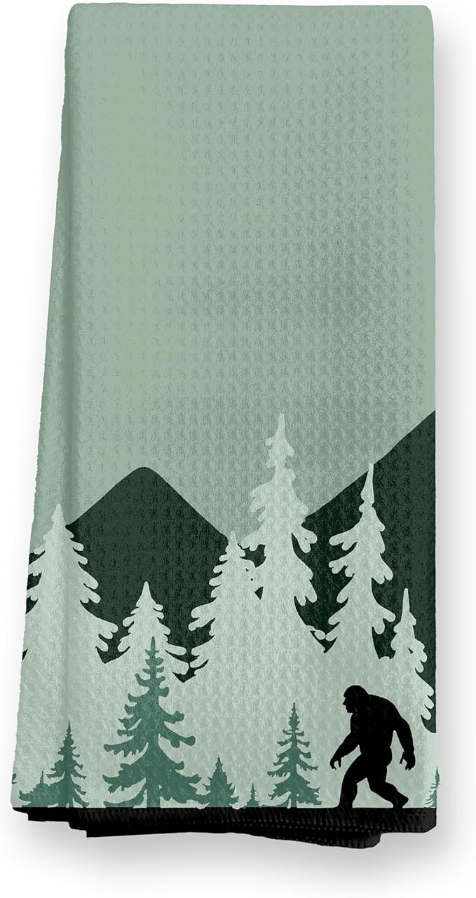 Funny Christmas Sasquatch Kitchen Towels, Black and White Farmhouse Christmas Forest Dish Tea Towels for Kitchen Decor, Xmas Winter Holiday Hand Towel for Bathroom Decor, 16x24 Inch,C087-MJ-ZH