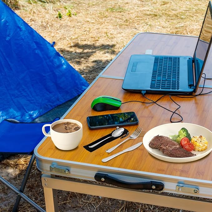 Camping Utensils Set, ReaNea Camping Plates and Bowls Set with Coffee Mug, Travel Cutlery Set Include Spoon, Fork, Knife for Home, Poolside, Outdoor, Picnic, Camp