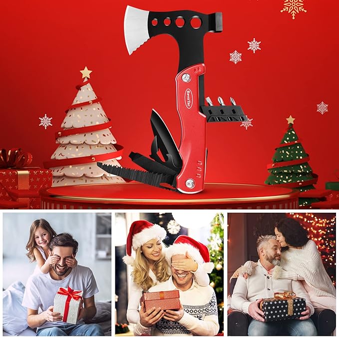 RoverTac 11-in-1 Multitool Axe Hatchet – Camping Gear with Knife, Hammer, Saw, Bottle Opener, Screwdrivers – Survival Tool with Nylon Sheath – Perfect Gifts for Men, Camping, Hiking, and Survival.