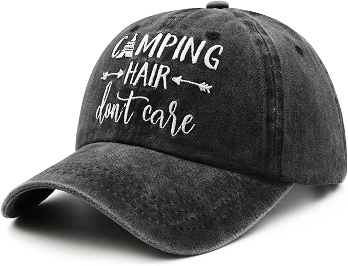 Waldeal Embroidered Camping Hair Don't Care Hat Adjustable Washed Baseball Cap for Women Men