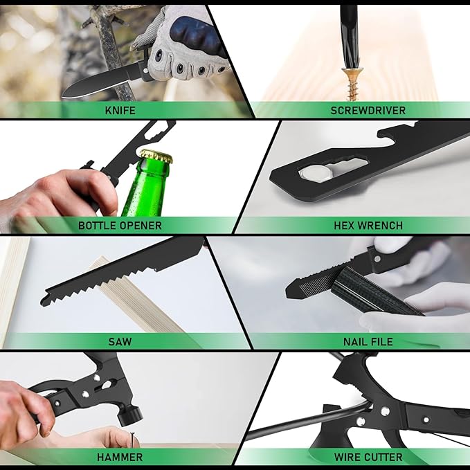 15-in-1 Multitool Axe Hatchet, Birthday Gifts for Men, Essential for Camping, Hiking, Cool Gadget, Gifts for Men. Women, Dad, Him, Husband, Father, Mechanic, Boyfriend, Black