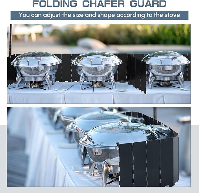MorningRo 2 Pcs 40 Plate Chafing Dish Wind Stove Camping Guard 67 x 7.8'' Stainless Steel Wind Cover Folding Outdoor Windscreen with Drawstring Bag for Camp Picnic Burner Guard (Black)