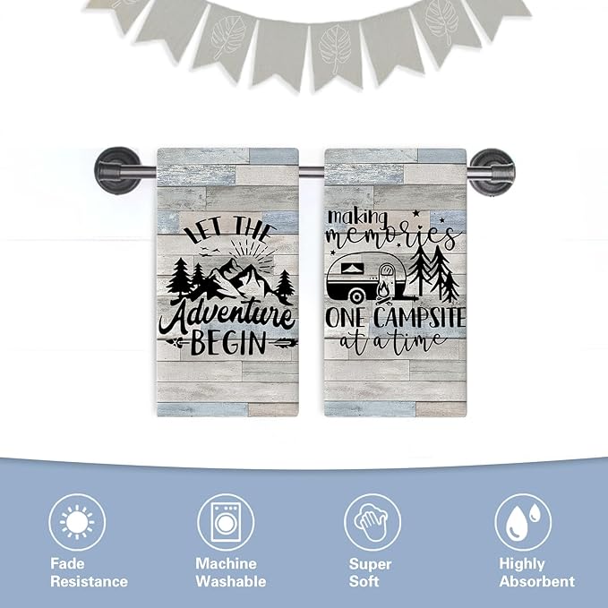 Camper RV Kitchen Dish Towels Set of 2, Making Memories One Campsite at Time Drying Hand Towel Baking Cooking Cloth, Camping Adventure Farmhouse Bathroom Home Decoration 18 x 26 Inches